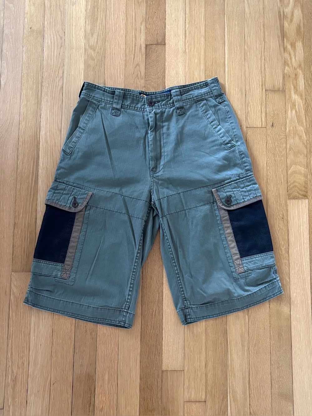 Vtg 90s Nautica Shorts Mens 30 Green Cotton Cargo Herringbone Hiking Gorpcore